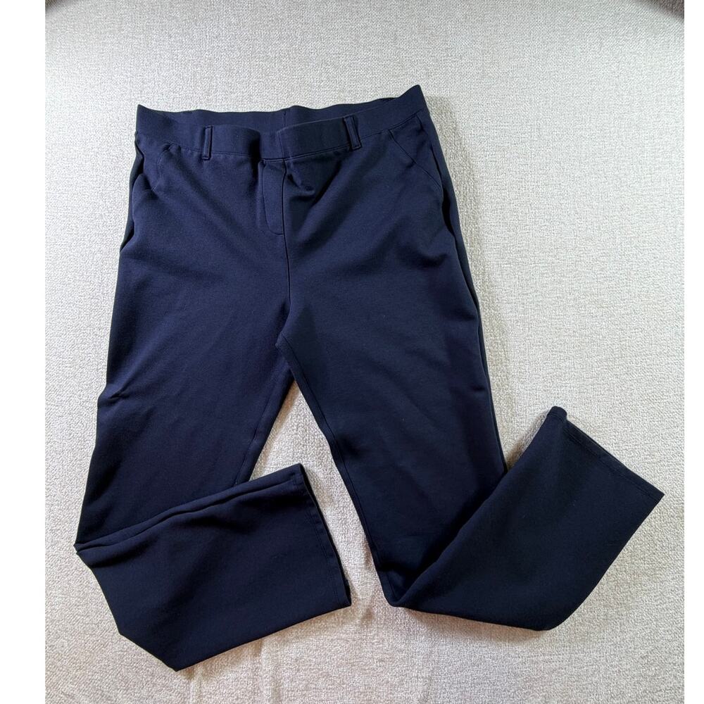 Quince Women Navy Blue Large Straight Leg Pull On Travel Casual Stretch Pants